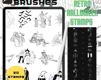 Procreate Brushes Retro Fall Halloween Procreate Stamp Brush Pack Pochoir de tatouage Procreate Brushes Téléchargement numérique instantané Timbres de tatouage