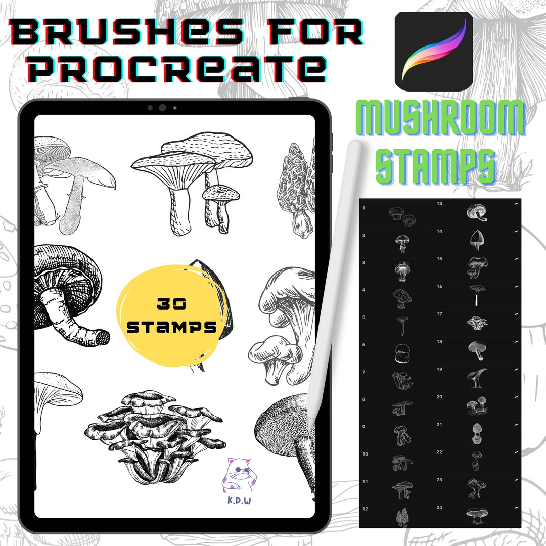 Procreate Brushes Mushroom Procreate Stamp Brush Pack Tattoo Stencil ...