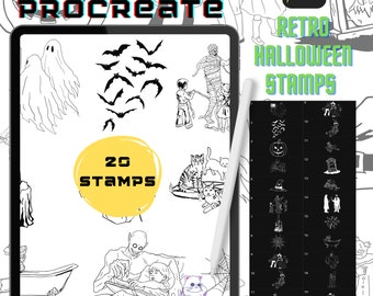 Procreate Brushes Retro Fall Halloween Procreate Stamp Brush Pack Pochoir de tatouage Procreate Brushes Téléchargement numérique instantané Timbres de tatouage