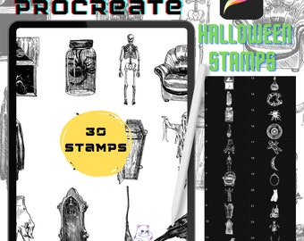 Procreate Brushes vintage Fall Halloween Procreate Stamp Brush Pack Pochoir de tatouage Procreate Brushes Téléchargement numérique instantané Timbres de tatouage