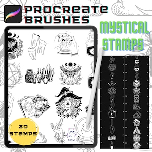 Procreate Brushes Mystical Witch wicca Procreate Stamp Brush Pack Tattoo Stencil Procreate Brushes Instant Digital Download Tattoo Stamps