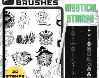 Procreate Brushes Mystical Witch wicca Procreate Stamp Brush Pack Tattoo Stencil Procreate Brushes Instant Digital Download Tattoo Stamps