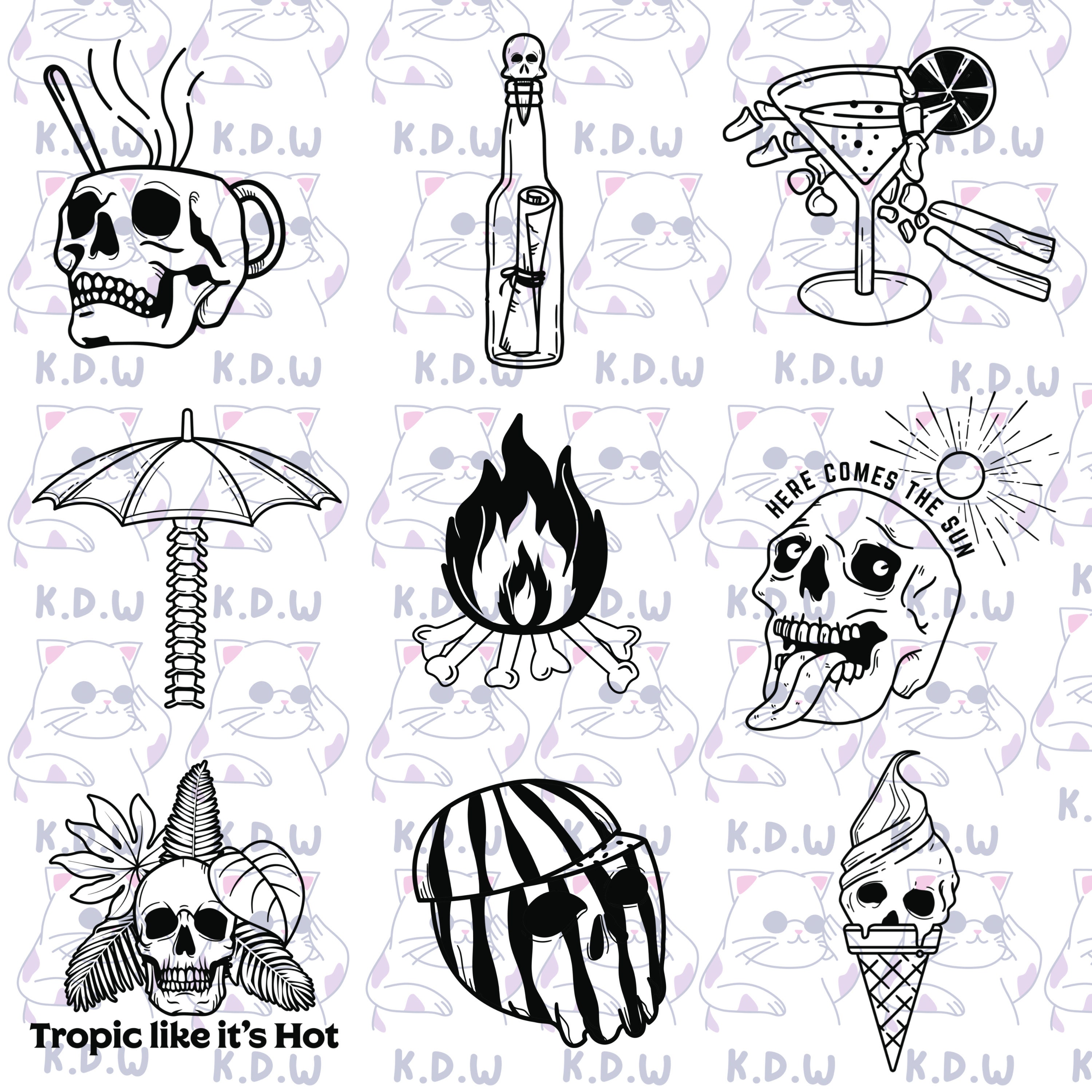 Procreate Brushes Summer Stamp Skull Procreate Stamp Brush Pack Tattoo ...