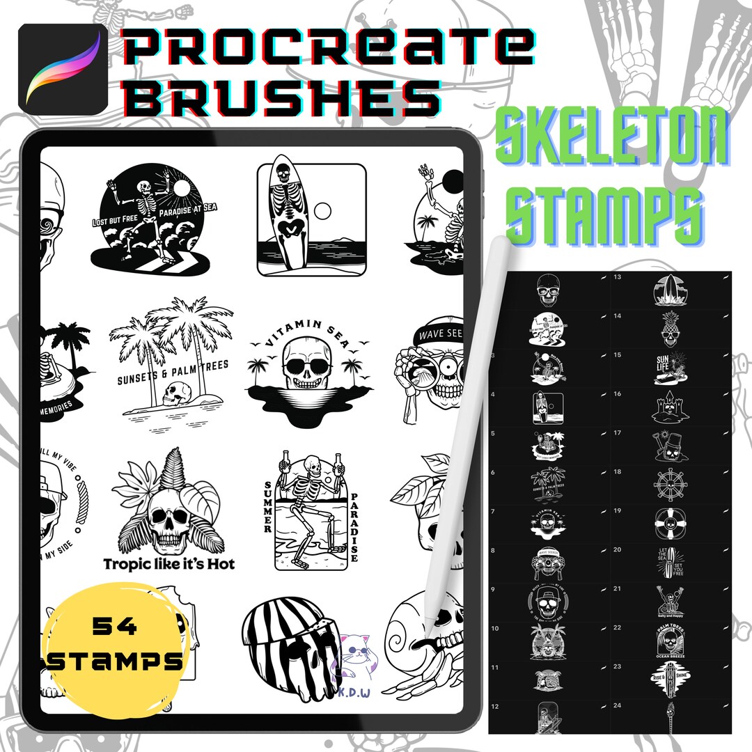 Procreate Brushes Summer Stamp Skull Procreate Stamp Brush Pack Tattoo ...