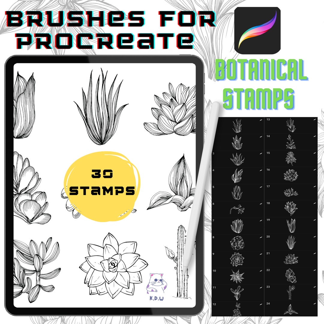 Procreate Brushes Botanical Procreate Stamp Brush Pack Floral Tattoo ...