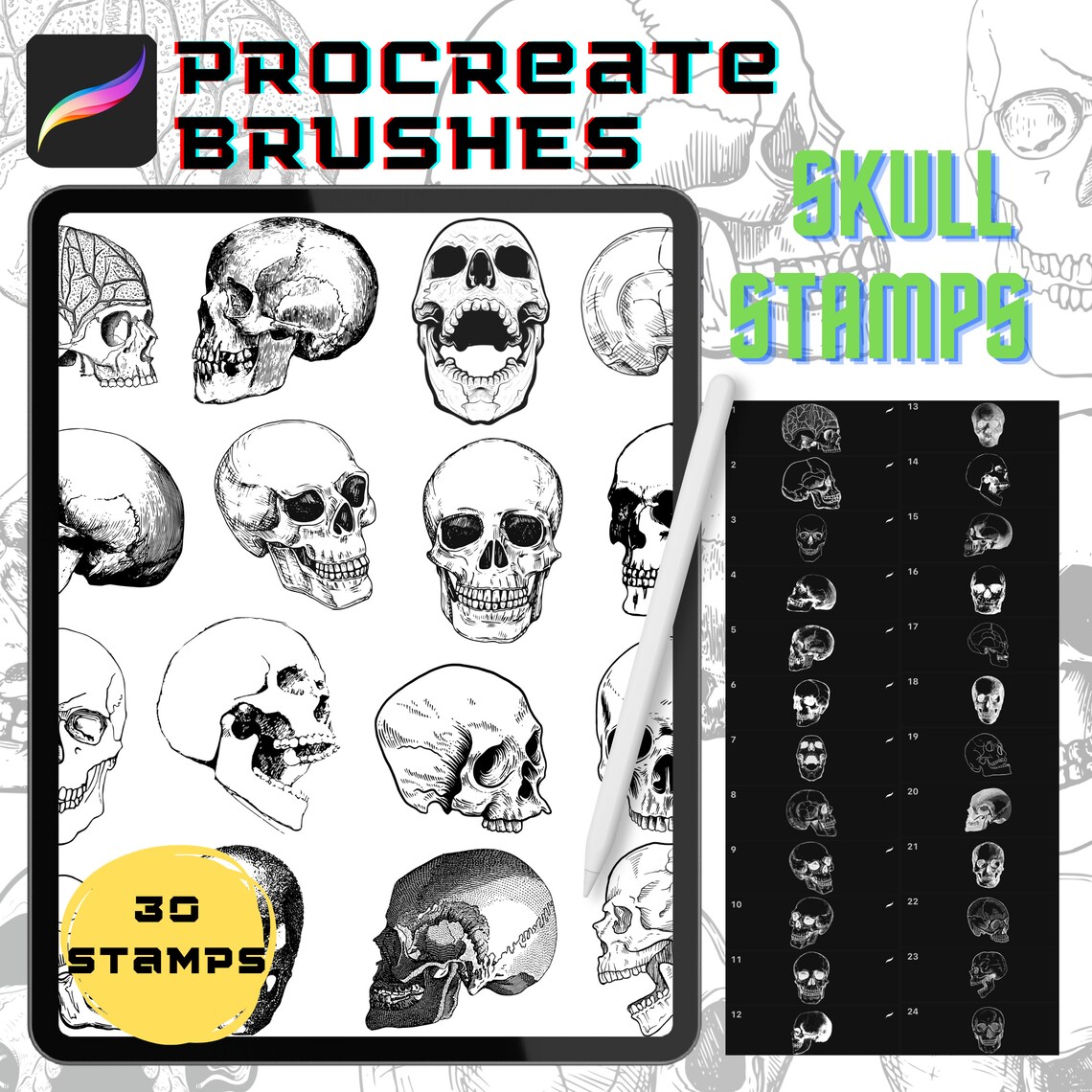 Tattoo Procreate Brushes Skull Procreate Stamp Brush Pack Tattoo ...