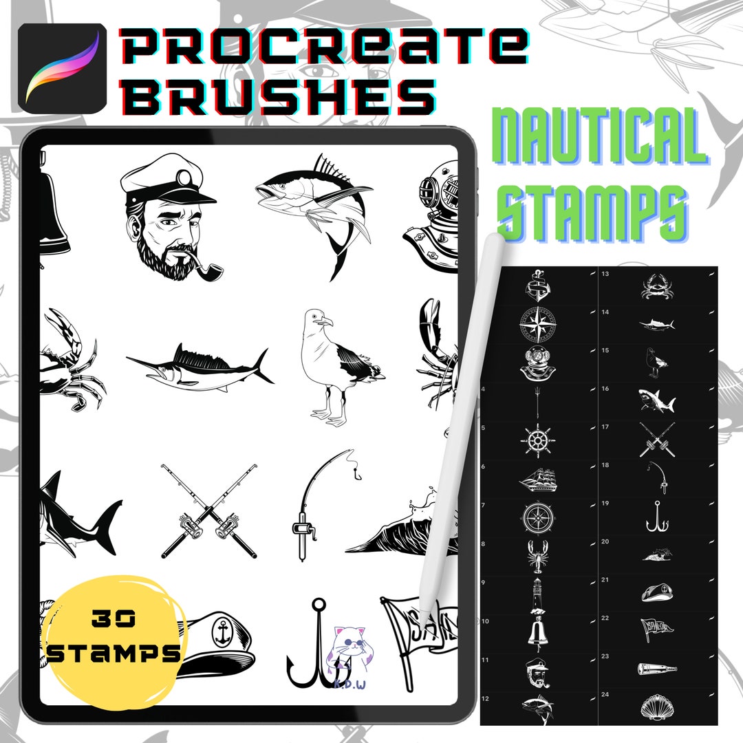 Procreate Brushes Nautical Ocean Sea Procreate Stamp Brush Pack Tattoo ...