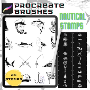 Procreate Brushes Nautical Ocean Sea Procreate Stamp Brush Pack Tattoo Stencil Procreate Brushes Instant Digital Download Tattoo Stamps