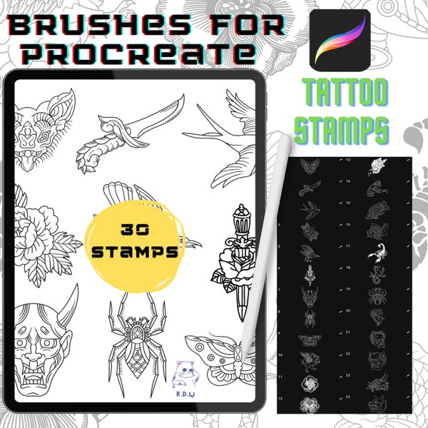 Procreate Pinsel Tattoo Old School Procreate Stempel Brush Pack Tattoo Schablone Procreate Pinsel Sofortiger digitaler Download Tattoo Stempel