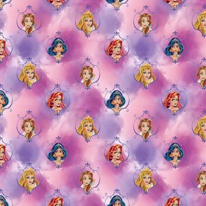 Disney Princess Jasmine Belle Ariel in Pink/Purple PRE-CUT Fabric From Springs Creative 100% Cotton