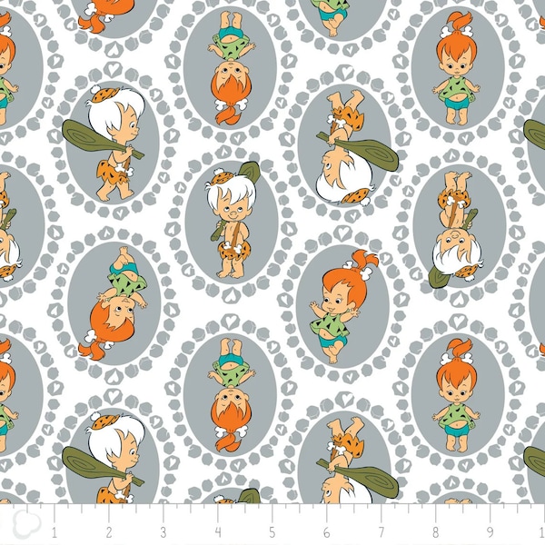 Flintstones Pebbles and Bamm-Bamm in Gray PRE-CUT Fabric from Camelot 100% Cotton