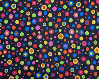 Keepsake Calico Multi Bright Dots on Black PRE-CUT 100% Cotton Fabric from Fabric Traditions