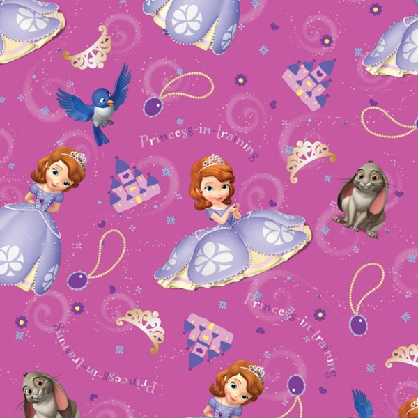 Disney Sofia and Friends Toss in Purple PRE-CUT Fabric from Springs Creative 100% Cotton