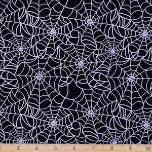 PRE-CUT Fabric Halloween Spider Web with Metallic Silver 100% Cotton