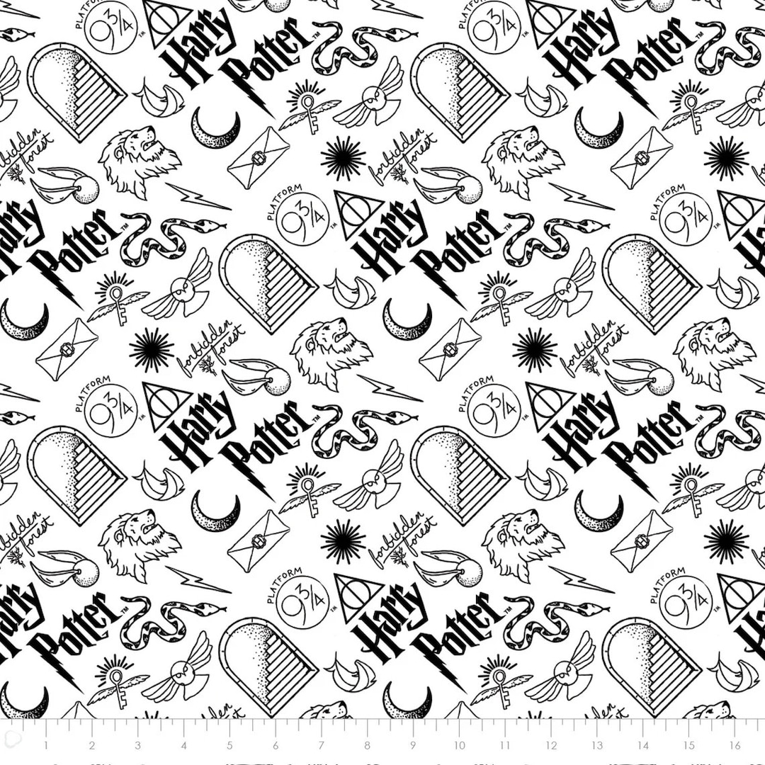 Harry Potter FLANNEL Wizarding World Artifacts in White PRECUT Fabric