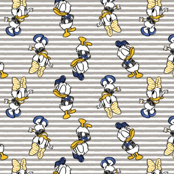 Disney Donald and Daisy Toss with Stripes in Stone PRE-CUT Fabric from Camelot 100% Cotton