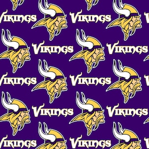 May include: A repeating pattern featuring the Minnesota Vikings logo on a purple background. The logo includes a Viking head with a yellow helmet, blonde hair, and the word "Vikings" in white.
