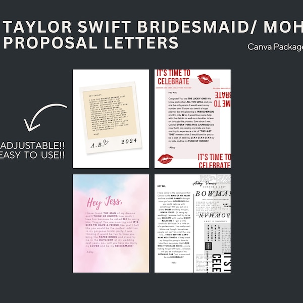 Taylor Swift Bridesmaid/ MOH Proposal Letters