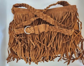 70'S Style Suede Fringe Cross-Body Purse