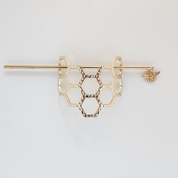 Gold honey-comb hairpin