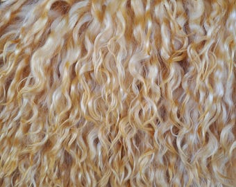 dyed goat hair, goat hair on the skin, natural curls of goats, for handmade dolls hair, mohair for doll, angora curls.//09//