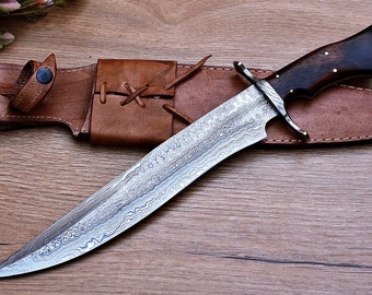 Damascus Knive, Damascus Knife, Handmade Damascus Hunting Knife, Damascus Bowie,  Wedding Anniversary Gift for Him, Christmas Gift for Men.