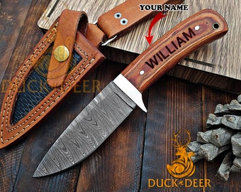 Personalized Gift for Men, Engraved Damascus Knife Hunting Knife, Boyfriend Gift, Husband Gift for Him, Personalized Gift for Groomsmen