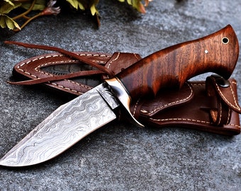 Damascus Knive, Damascus Bowie Knife, Handmade Damascus Hunting Knife,  Wedding Anniversary Gift for Him, Christmas Gift for Men. Z-57