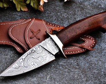 Damascus Knive, Damascus Camping Knife, Handmade Damascus Hunting Knife, Wedding Anniversary Gift for Him, Christmas Gift for Men. Z-58
