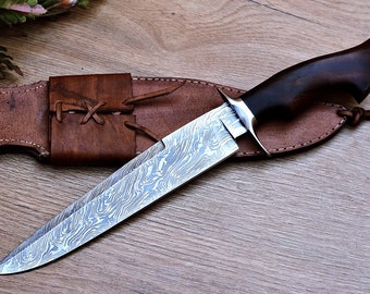 Damascus Knive, Damascus Bowie Knife, Handmade Damascus Hunting Knife,  Wedding Anniversary Gift for Him, Christmas Gift for Men. Z-9
