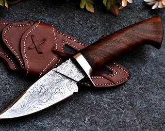 Damascus Knive, Damascus Camping Knife, Handmade Damascus Hunting Knife, Wedding Anniversary Gift for Him, Christmas Gift for Men. Z-59