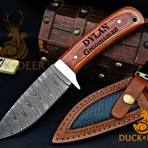 Personalized Gift for Men, Engraved Damascus Knife Hunting Knife, Boyfriend Gift, Husband Gift for Him, Personalized Gift for Groomsmen