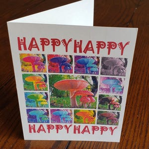 Happy Happy Mushroom - Biglietto d'auguri digitale stampabile per compleanno, Halloween, solstizio, Pasqua, Natale, laurea, matrimonio, qualsiasi cosa - 5x6,5"
