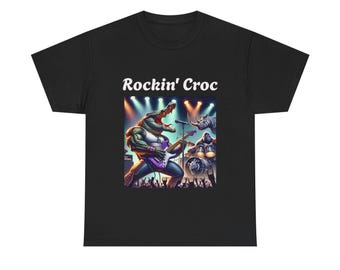 Rockin' Croc Unisex Band Tee, Rocking Alligator T-Shirt, Music Lover Gift, Concert Apparel, Fun Graphic Tee, Unique Festival Shirt