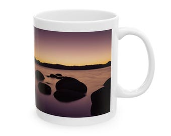 Lake Tahoe Sunset Ceramic Mug, 11oz, 15oz - Peaceful and Serene Sunset Design, Dan Kabanuck Photography - Gift for Nature Lovers, Coffee