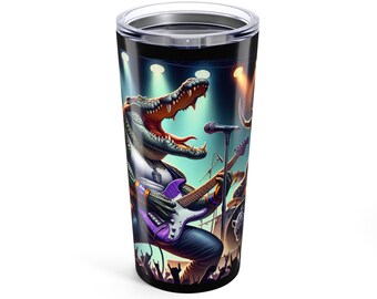 Rockin' Croc Tumbler | Music Lover's 20oz Stainless Steel Cup, Gifts for Guitarists, Fantasy Drinkware, Perfect for Concerts