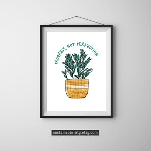 Recovery Poster | &quot;Progress, Not Perfection&quot; | AA NA Sober Addiction, Digital Download