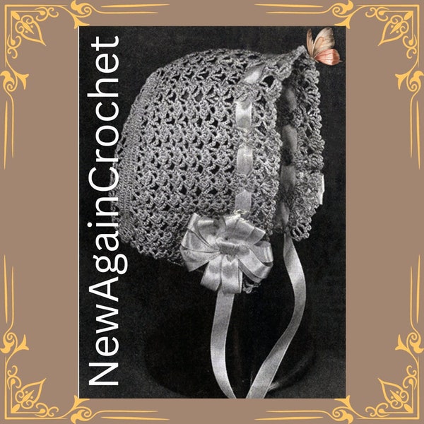 Crochet ** WITH VIDEO TUTORIAL** 1941 Baby Bonnet  , vintage crochet pattern Only