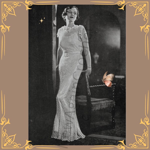 Crochet  **WITH VIDEO TUTORIAL**1935 Gown , Pattern Only, Vintage crochet, Digital Crochet Pattern