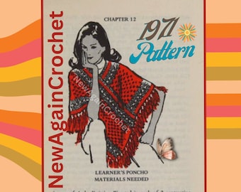 Crochet ** WITH VIDEO TUTORIAL** 1971  Poncho, Pattern Only, Vintage Crochet