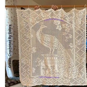 Vintage Crochet Peacock Trellis 1ST 1O ROWS VIDEO TUTORIAL pattern: bedspread, curtain, pillow case, etc... How to filet crochet image 3