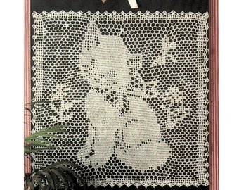 Vintage Filet Crochet Adorable Kitten Wall Art Pattern