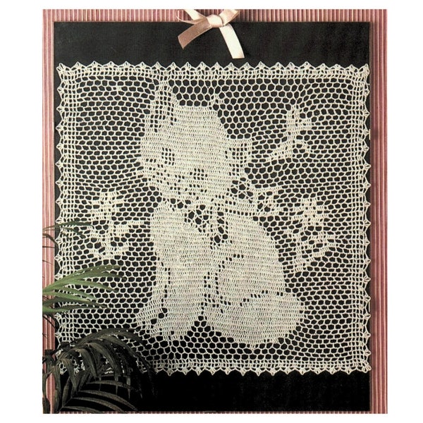 Vintage Filet Crochet Adorable Kitten Wall Art Pattern