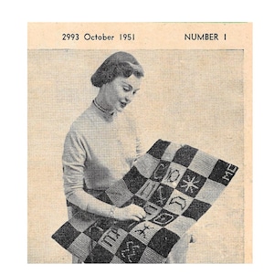 1951 Horoskop / Znak zodiaku Vintage Crochet, Tunezyjski szydełko, Krzyżyk, Wzór na dywanik gobelinowy