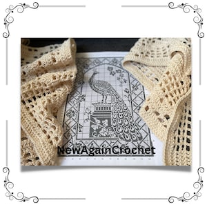 Vintage Crochet Peacock Trellis 1ST 1O ROWS VIDEO TUTORIAL pattern: bedspread, curtain, pillow case, etc... How to filet crochet image 2