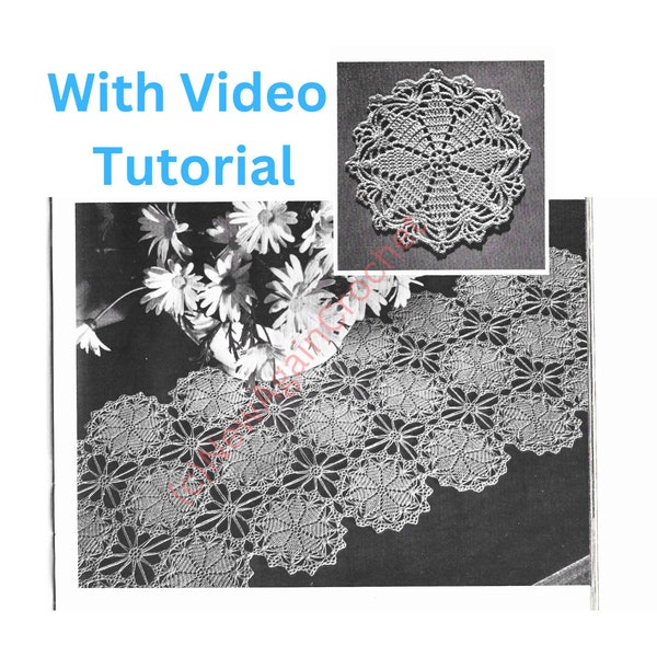 Vintage Crochet 1940s Motif ( With Video Tutorial) For A Table Runner, Curtains, And More , Pattern Only