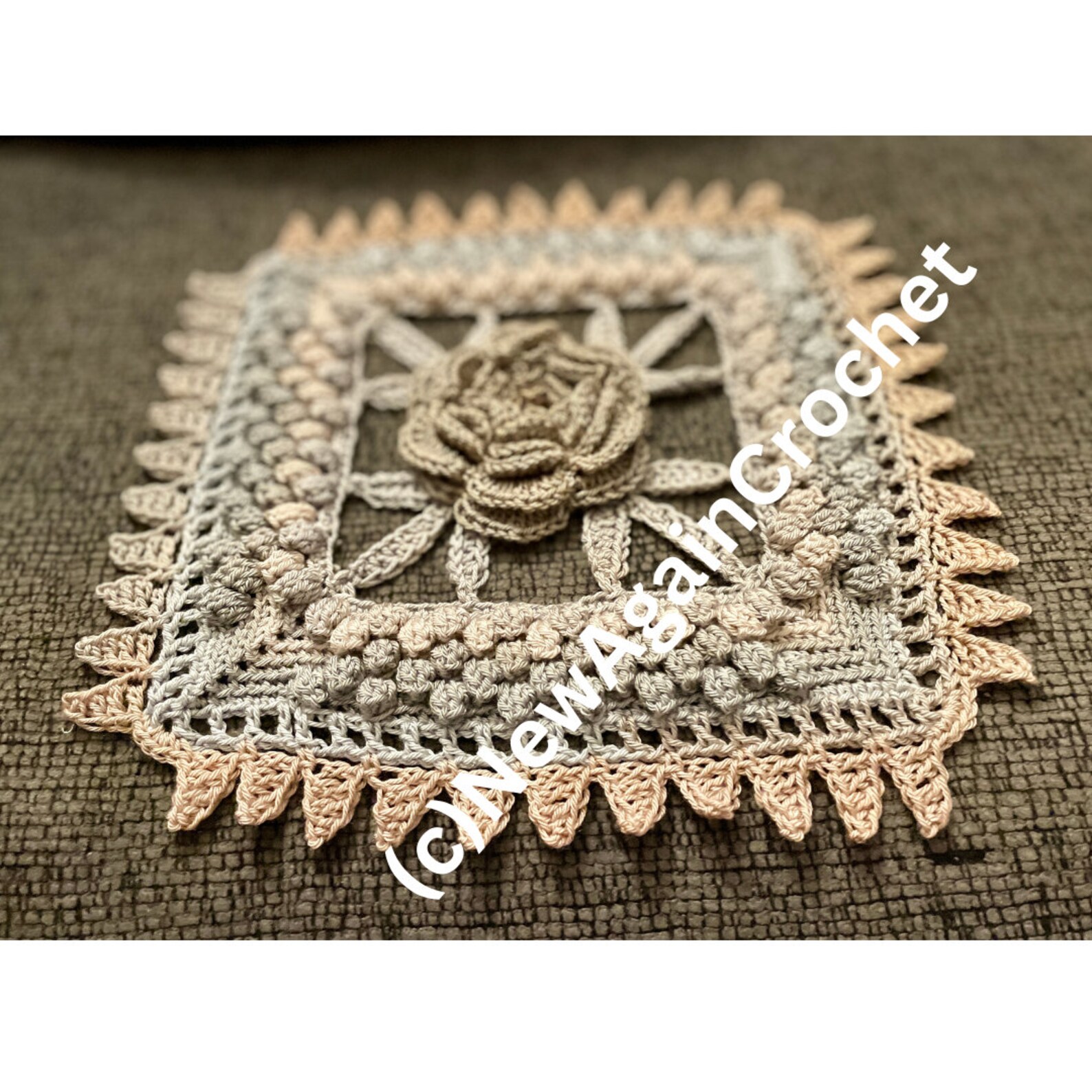 1880s Crochet Rose&tuft Square for a Quilt ( Vintage Crochet Pattern ...