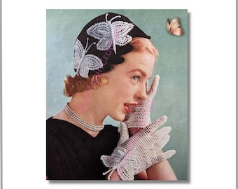 Crochet 1951 Butterfly Gloves pattern, Vintage Crochet