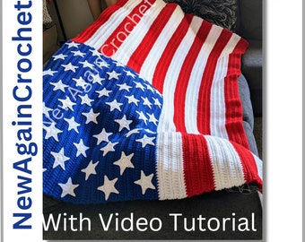 Crochet **WITH VIDEO TUTORIAL** U.S. Flag Patterneasy pattern, 6ftx4ft flag, Crochet tutorial