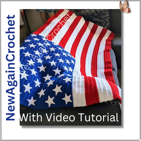 Crochet **WITH VIDEO TUTORIAL** U.S. Flag Patterneasy pattern, 6ftx4ft flag, Crochet tutorial